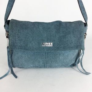 Aimee Kestenberg Bali Blue Leather Denim Shoulder Crossbody Flap Hobo Bag